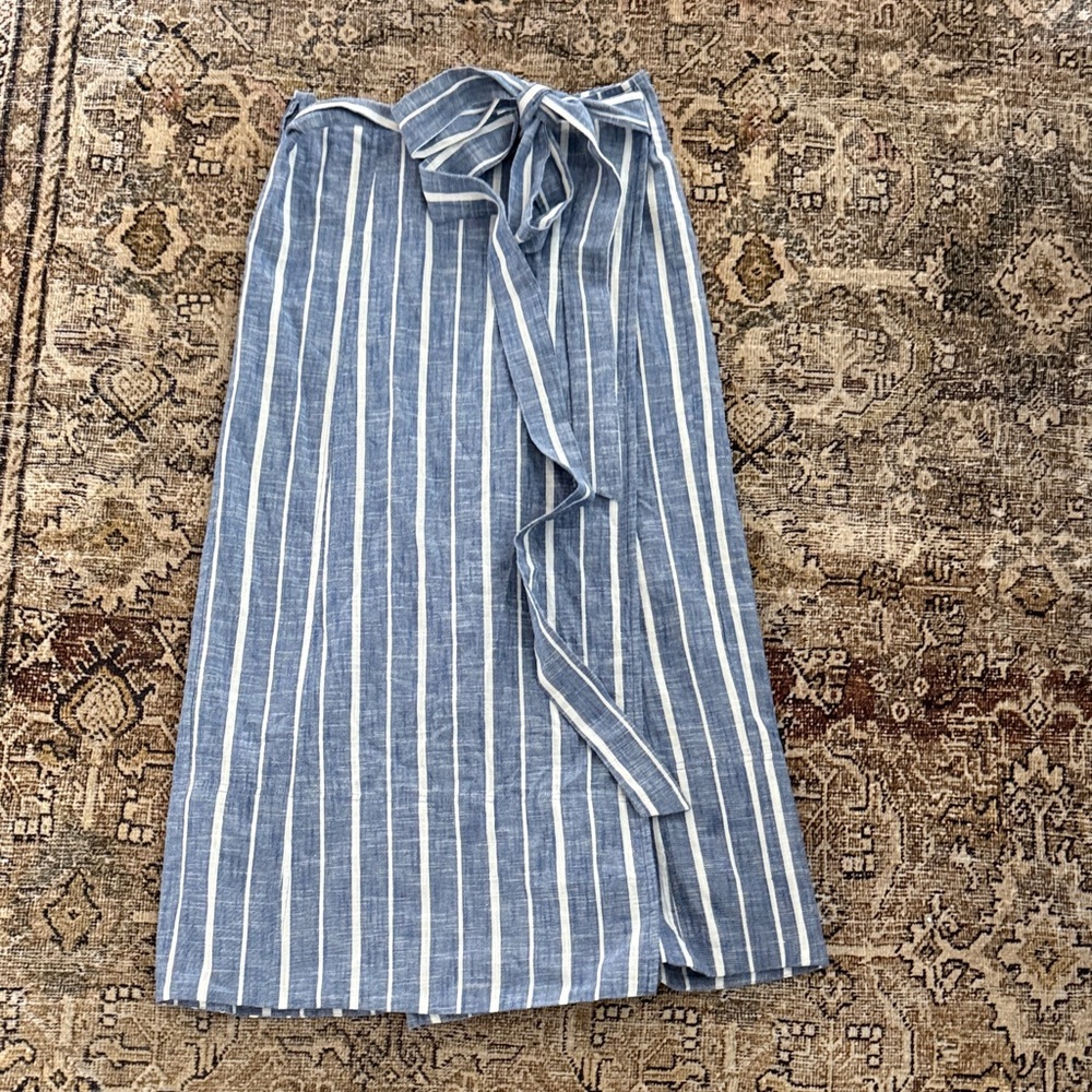 Apiece Apart Blue Striped Tie-Waist Midi Skirt